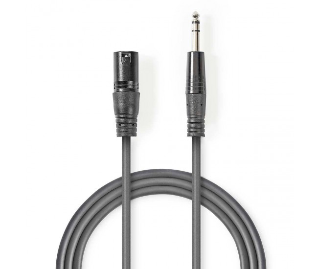 Cablu stereo XLR 3 pini tata - JACK 6.5 mm tata 5m gri Nedis