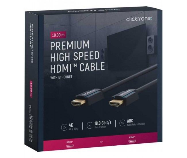 Cablu Profesional HDMI - HDMI 10m Ultra HD 4K 60Hz cu Ethernet OFC AWG24 aurit Clicktronic 70307