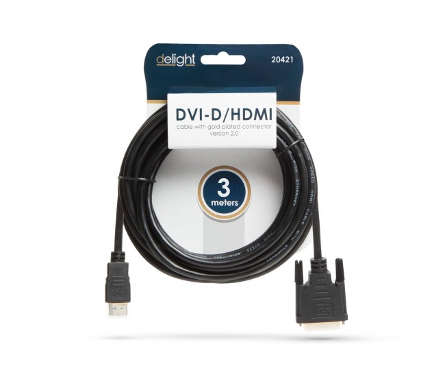 Cablu DVI-D 24+1 la HDMI 3m 10.2Gbps 2.0v aurit Delight