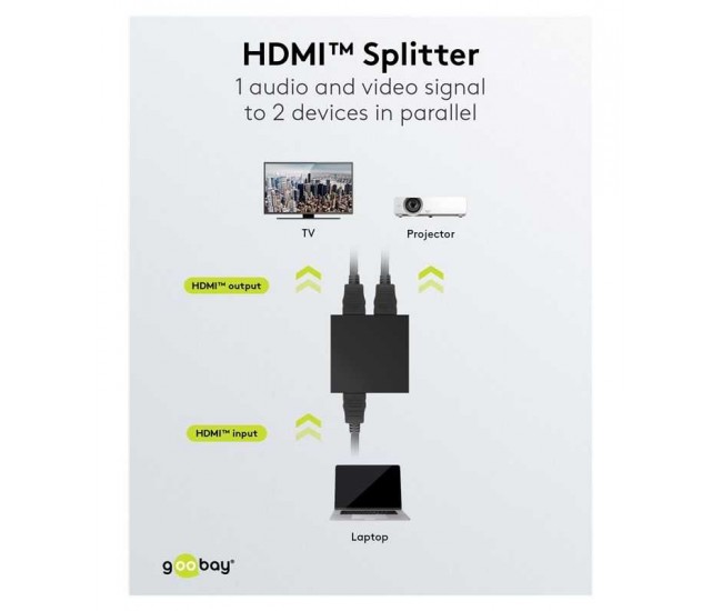 Splitter HDMI V1.4 1 intrare la 2 iesiri 4K30Hz 1080p60Hz Goobay 58480