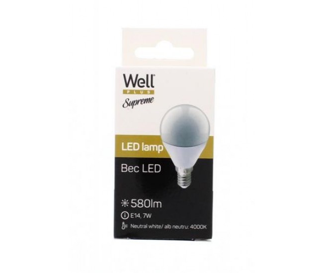 Bec LED G45 E14 7W 230V lumina naturala Well