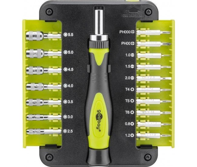 Set surubelnita 17biti CrV 3x capete plane 1mm 1.5mm 2mm 2x Phillips PH000 PH00 3x Torx T4 T5 T6 2x stele Star 0.8 1.2 7x hexago