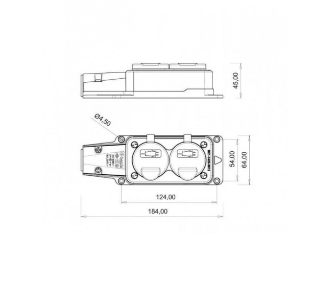 Fisa SCHUKO cauciuc cu capac Bemis BK1-1402-3612 2P+E 2 iesiri 16A 250V IP54