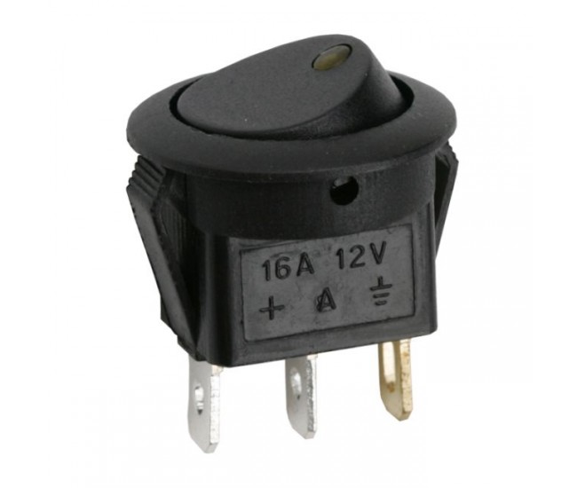 Interupator basculant 1 circuit 3 pini 12V 16A OFF-ON LED galben cu retinere