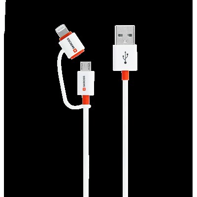 Cablu USB Skross Essentials Line 2 in 1 cu conector micro USB - lightning alb 1m