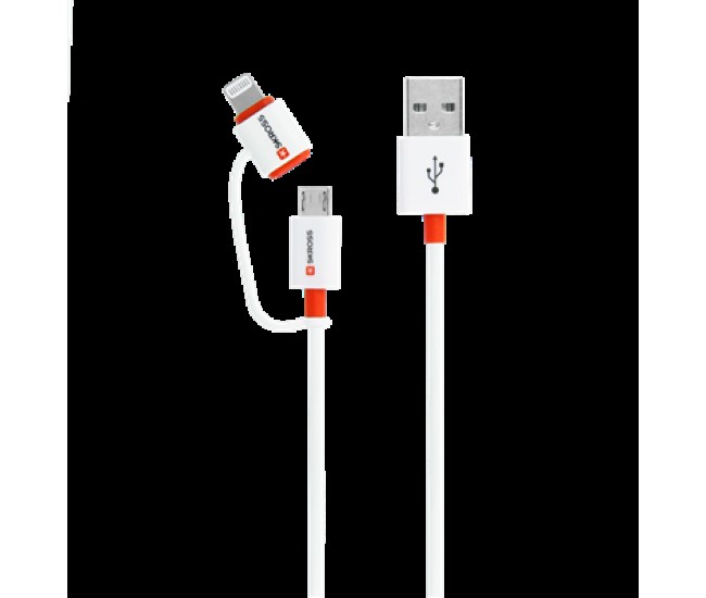 Cablu USB Skross Essentials Line 2 in 1 cu conector micro USB - lightning alb 1m