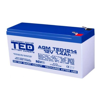 Acumulator AGM VRLA 12V 1.4Ah plumb acid 97x47x50 mm F1 terminal TED Battery Expert Holland