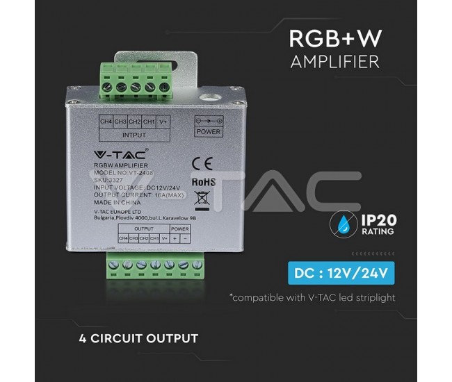 Amplificator banda LED RGB+W 12/24VDC 24A 4x 6A V-TAC