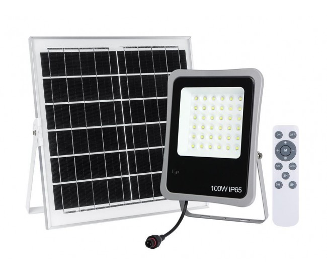 Proiector solar Well 100W 1200lm lumina rece 6500K cu panou solar 15W 350x350x17 mm