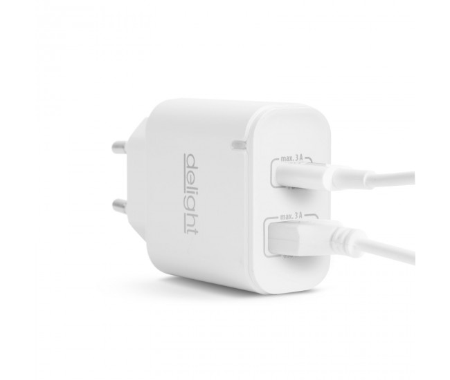 Adaptor de retea - QC3.0 USB + USB Type C PD 20W cu incarcare rapida alb Delight 55047WH