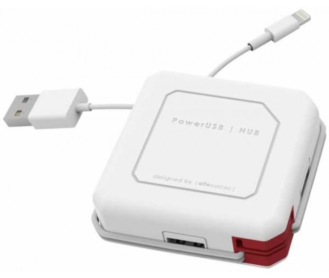 Hub mini USB 2.0 cu 4 porturi alb/rosu Allocacoc PowerUSB HUB