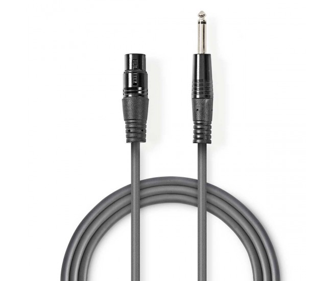 Cablu mono XLR 3 pini mama - Jack 6.5 mm tata 5m gri Nedis