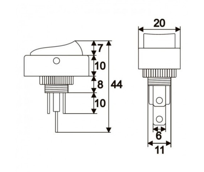 Interupator basculant 1 circuit 12V 20A OFF-ON LED galben cu retinere 2 pini 09047SA