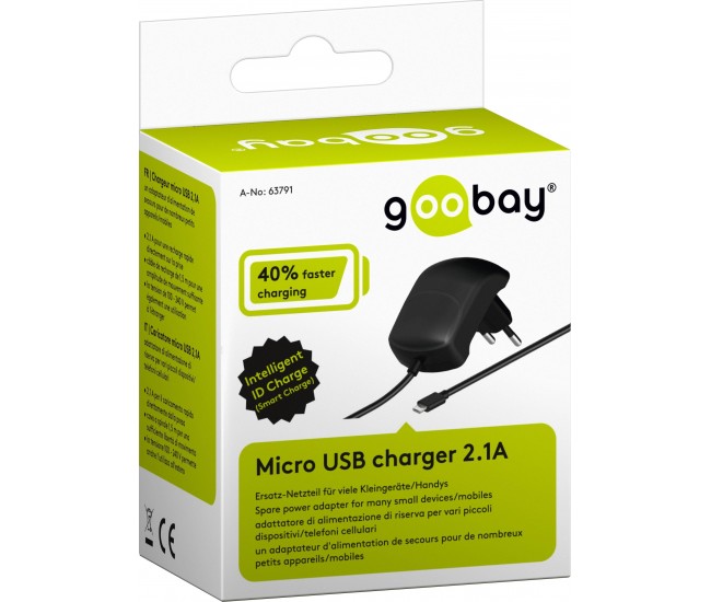 Alimentator 230V micro USB 2.1A negru Goobay