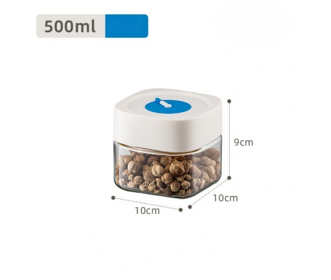 Borcan din Sticla de Inalta Calitate, Flippy, Capac Ermetic, Uz Casnic, Depozitarea Condimentelor sau a Alimentelor Umede si Uscate, 500 mL, 10x10x9 cm, Alb