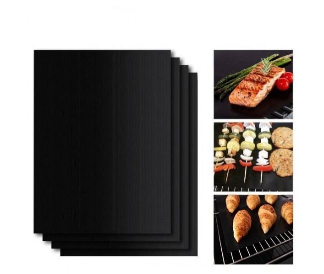 Set 4 Folii Antiaderente din Teflon, Flippy, Multifunctionale, Rezistente la Apa si Temperaturi Ridicate, pentru Gratar, Cuptor, BBQ Grill, 40x33 cm, Negru