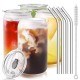 Set 4 Pahare din Sticla, Flippy, Capace din Plastic si Paie Incluse, 500 mL, Transparente