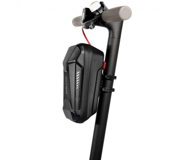 Borseta pentru bicicleta/trotineta Flippy, spatiu de depozitare, antisoc, waterproof, cu fermoar, 3L, material carbon si plastic dur,  pentru trotineta electrica scuter, bicicleta, negru