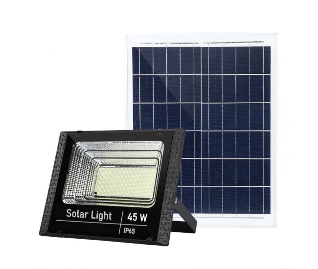 Proiector LED SMD 45W cu incarcare solara Flippy, panou solar, cu telecomanda, suport prindere, material ABS, 1.5AH, 170 LED-uri, 133Lm, 13.1x14.5 cm, negru