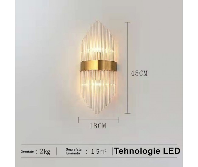 Aplica de Perete, Flippy, pentru Interior, din Otel Inoxidabil si Sticla, LED, Auriu, 45x18 cm