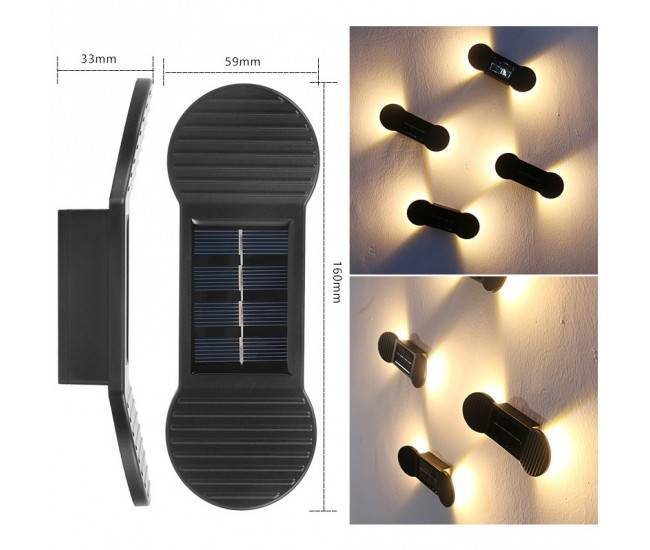 Aplica solara LED Flippy, ABS/Policarbonat, rezistenta la apa IP65, 2 LED-uri SMD, pentru perete, scari, 1.2V, 600mah, 16 x 5.9 x 3.3  cm, lumina alb cald, negru