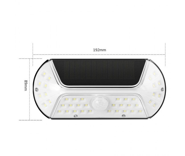 Aplica solara LED SMD pentru perete Flippy, cu senzor de miscare, dreptunghiulara, IP44, luminozitate mare 40 LED-uri, 3.7V, 1200mah, autonomie 8 ore, 19.2 x 8.9 cm, alb rece