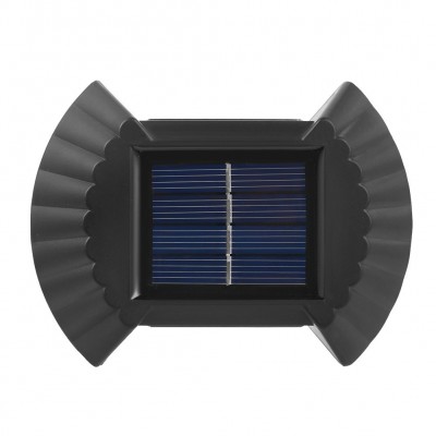 Aplica solaraLED bidirectionala pentru perete Flippy, in forma de funda, 8 LED-uri, material ABS si PC, lumina puternica, IP65, 10 x 7.5 cm, baterie 1.2 V, 300 mAh, autonomie 8-10 ore, alb rece