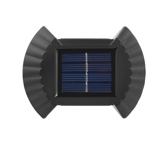 Aplica solaraLED bidirectionala pentru perete Flippy, in forma de funda, 8 LED-uri, material ABS si PC, lumina puternica, IP65, 10 x 7.5 cm, baterie 1.2 V, 300 mAh, autonomie 8-10 ore, alb rece