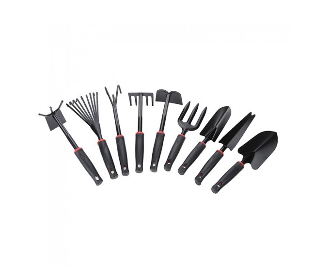 Set 9 Unelte de Gradina Flippy, pentru Plantare Prelucrare Sol si Ingrijire Plante, Material PVC si cardboard, 25 x 14.5 cm, negru