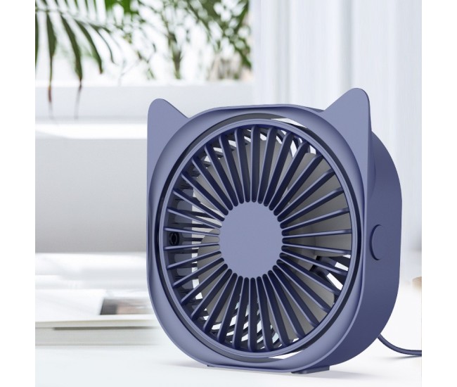 Mini ventilator pentru birou cu usb, Flippy, rotire 360 grade, 3 viteze, 13.5 x 12,8 cm, Albastru