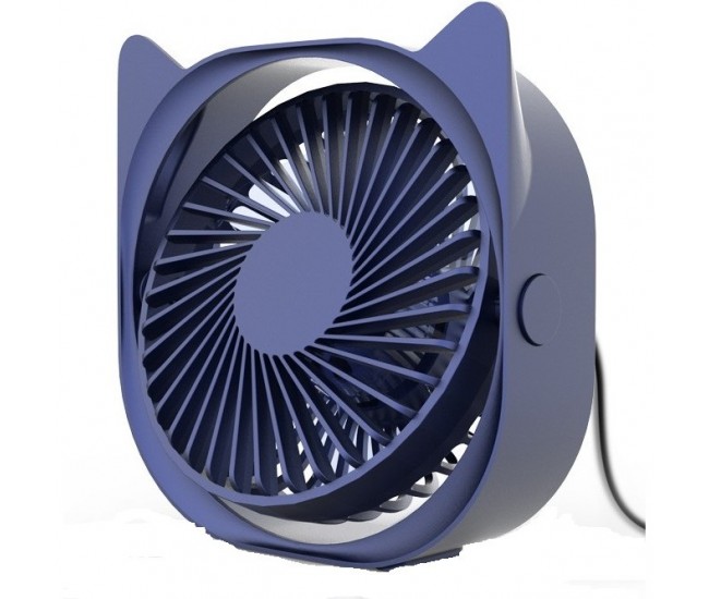 Mini ventilator pentru birou cu usb, Flippy, rotire 360 grade, 3 viteze, 13.5 x 12,8 cm, Albastru