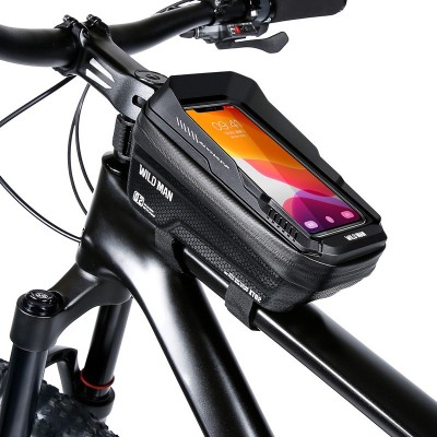 Borseta pentru bicicleta cu suport de telefon Flippy, capcitate 1L, 20.5x11.1x10.5 cm, cu spatiu de stocare, protectie waterproof, ecran tactil, fixare in 3 locuri, protectie lumina, orificiu casti, negru