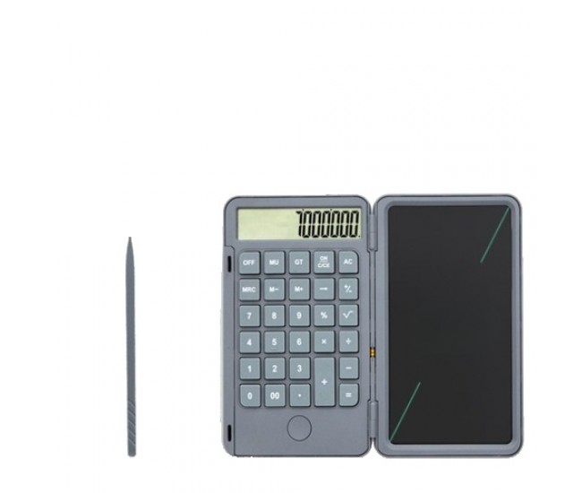 Calculator de Mana Reincarcabil cu Tabla de Scris, Flippy, Calculator Portabil, Ecran LCD, Afisaj cu 12 Cifre, Ecran de 15 cm, Culoare Gri