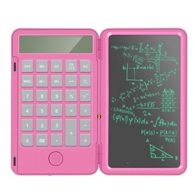 Calculator de Mana Reincarcabil cu Tabla de Scris, Flippy, Calculator Portabil, Ecran LCD, Afisaj cu 12 Cifre, Ecran de 15 cm, Culoare Roz