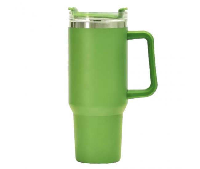 Cana Termos din Plastic, Flippy, pentru Bauturi Calde si Reci, cu Maner, 9.9x9.9x27 cm, Verde