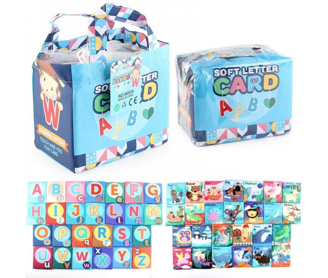 Set 26 Carduri din Panza cu Doua Fete, Flippy, Model Litere, Educational, Interactiv, Saculet Inclus, Multicolore