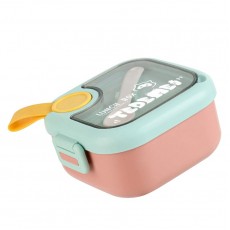 Caserola pentru copii Flippy, lunch box, 750 ml, doua boluri, lingura, foarfeca din plastic, rezistenta la scurgeri, Roz