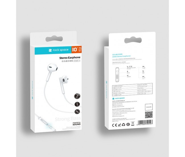 Casti Audio Stereo In-Ear, cu Microfon si cu Port Jack 3,5 mm, 1m,telecomanda pentru apeluri/volum,  Flippy Rock ES05 Blister, Alb