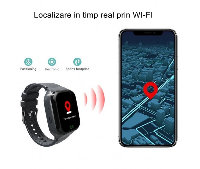 Ceas Smartwatch Pentru Copii LT31E-4G cu Functie Telefon, Localizare GPS, Istoric traseu, Apel de Monitorizare, Camera, Negru