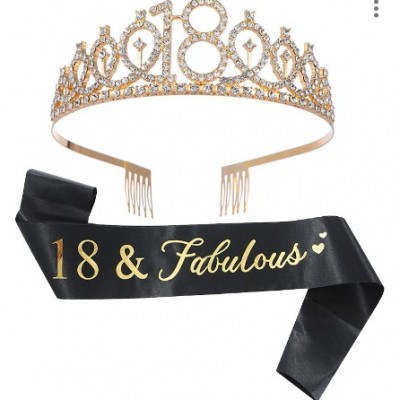 Set pentru Majorat, Flippy, Coronita Printesa Gold si Panglica 18&Fabulous, Negru