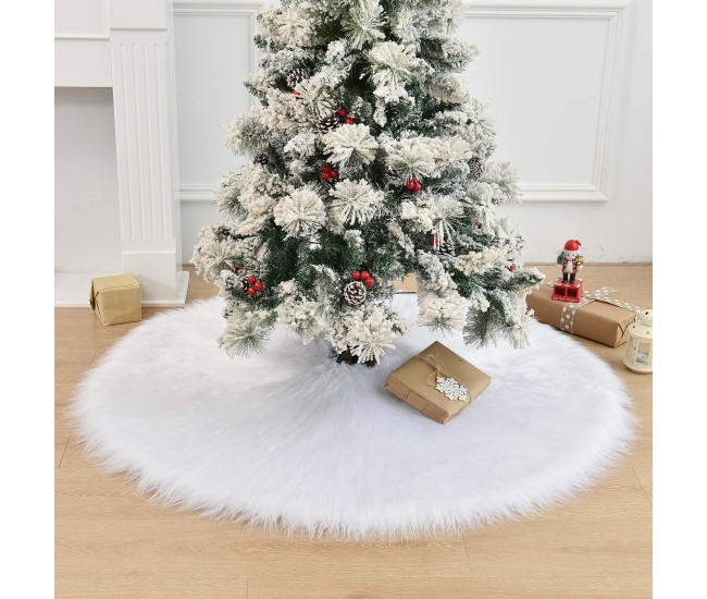 Covor pentru bradul de Craciun White Haipai, diametru 78 cm, blana cu o grosime 2.5-3 cm, alb