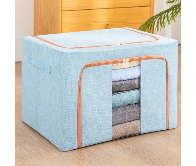 Cutie de depozitare pliabila, Flippy, Cu fermoar, 100 L, Textil, 60x42x40 cm, Cadru Metalic, Suport Baza Stabil din Plastic, Bleu