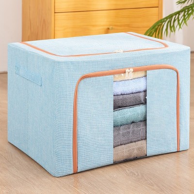 Cutie de depozitare pliabila, Flippy, Cu fermoar, 100 L, Textil, 60x42x40 cm, Cadru Metalic, Suport Baza Stabil din Plastic, Bleu