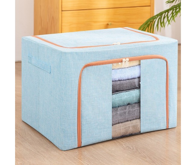 Cutie de depozitare pliabila, Flippy, Cu fermoar, 100 L, Textil, 60x42x40 cm, Cadru Metalic, Suport Baza Stabil din Plastic, Bleu