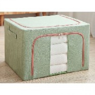 Cutie de depozitare pliabila, Flippy, Cu fermoar, 66 L, Textil, 50x40x33 cm, Cadru Metalic, Suport Baza Stabil din Plastic, Verde