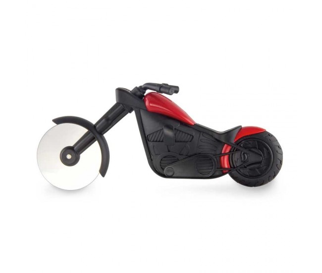 Cutit pizza creativ Flippy, in forma de motocicleta, cu suport pentru cutit, 21.5 x 9.5 cm, otel/PP, negru