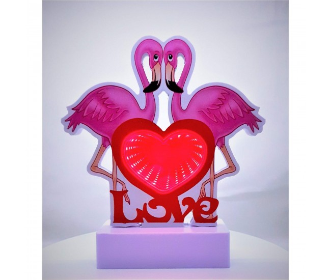 Decoratiune Luminoasa cu Baterii/Cablu Neon Flamingo Love 20 cm Alb Rece