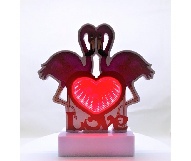 Decoratiune Luminoasa cu Baterii/Cablu Neon Flamingo Love 20 cm Alb Rece