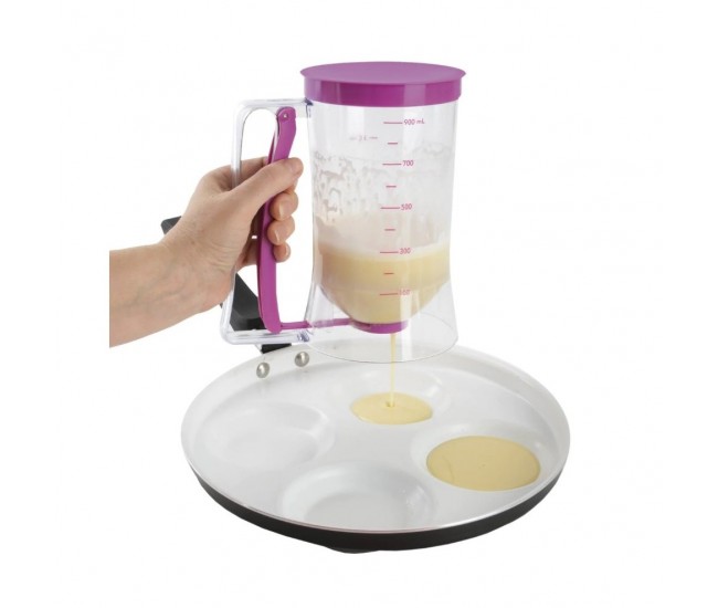 Dispenser de aluat pentru prajituri Flippy, Batter Dispenser, din plastic, maner cu arc, 900 ml, usor de manipulat si utilizat, Mov