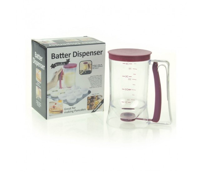 Dispenser de aluat pentru prajituri Flippy, Batter Dispenser, din plastic, maner cu arc, 900 ml, usor de manipulat si utilizat, Mov